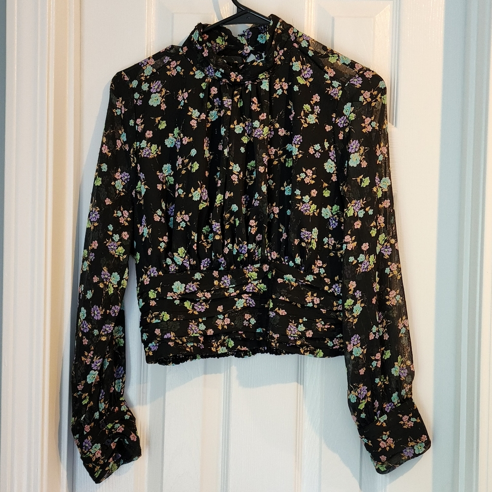 Black Sheer Floral Crop Top